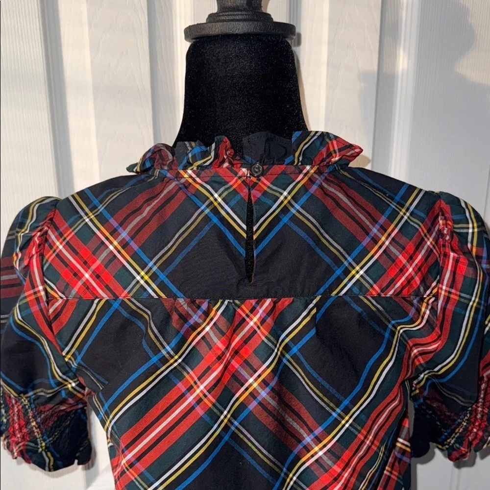 J.Crew Plaid Tartan Puff Sleeve Blouse Top XXS Cotton Holiday Preppy